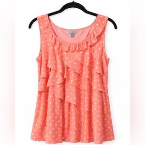 Roz & Ali Coral Pink Polka Dot Ruffle Tank Top